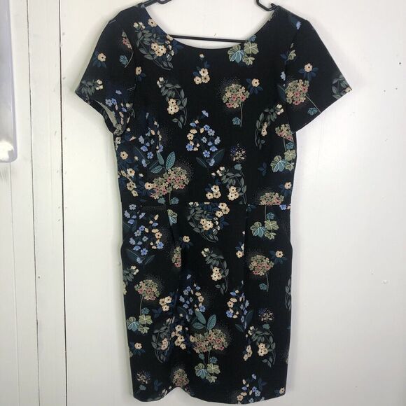 Loft A Line Dress Womens 6 Short Sleeve Floral Pleated Pockets Scoop Back - Picture 1 of 10
